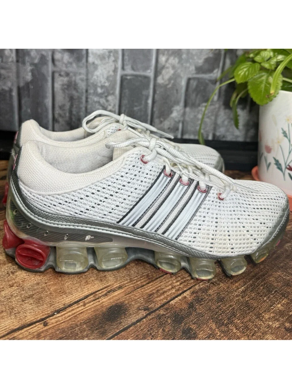 adidas White/Silver/Red/Black Solid Low Top Lace-Up Men's Athletic Sneaker
